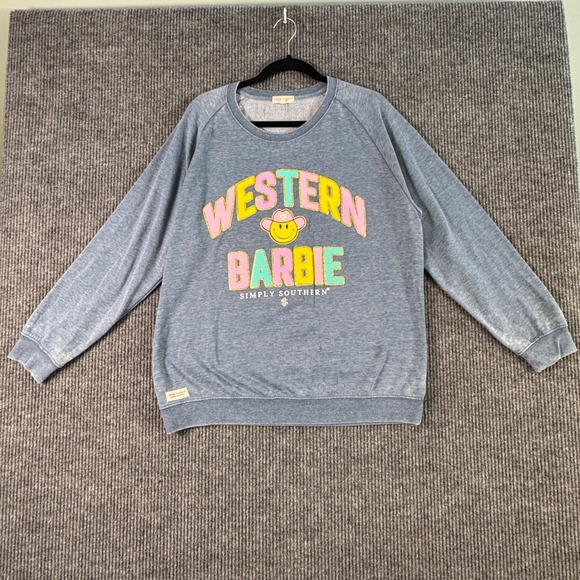 Simply Southern Womens L Western Barbie Sweatshirt Blue Crew Cowgirl Cozycore - Picture 2 of 10